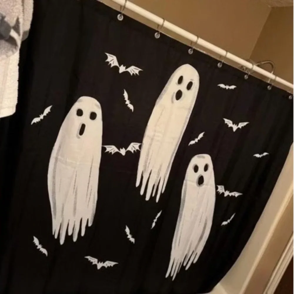 Halloween Glow-in-the-Dark Ghost Bats Shower Curtain NEW